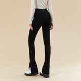 Women's High Waist Slit Hem Pants Thicken Warm Plain Leg Pants