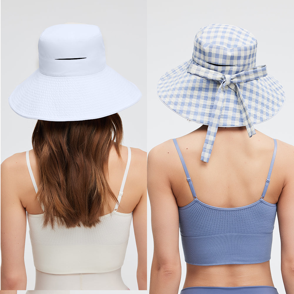 Women's Reversible Bucket Hat with Belt Wide Brim Waterproof Sun Cap UPF50+