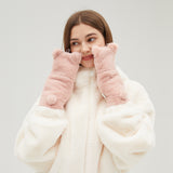 Winter Faux Fur Convertible Fingerless Gloves Warm Mittens