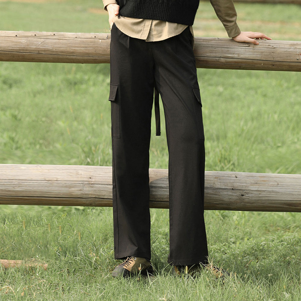 Women's High Waisted Cargo Pants Wide Leg Casual Trousers for Winter Fall