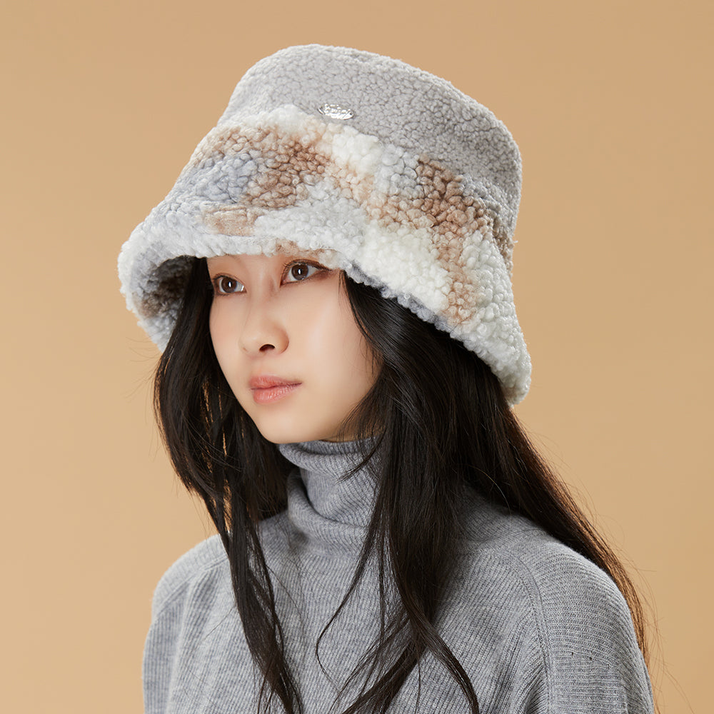 US Stock Women's Plush Bucket Hat UPF 50+ Antistatic Fleece Warm Caps