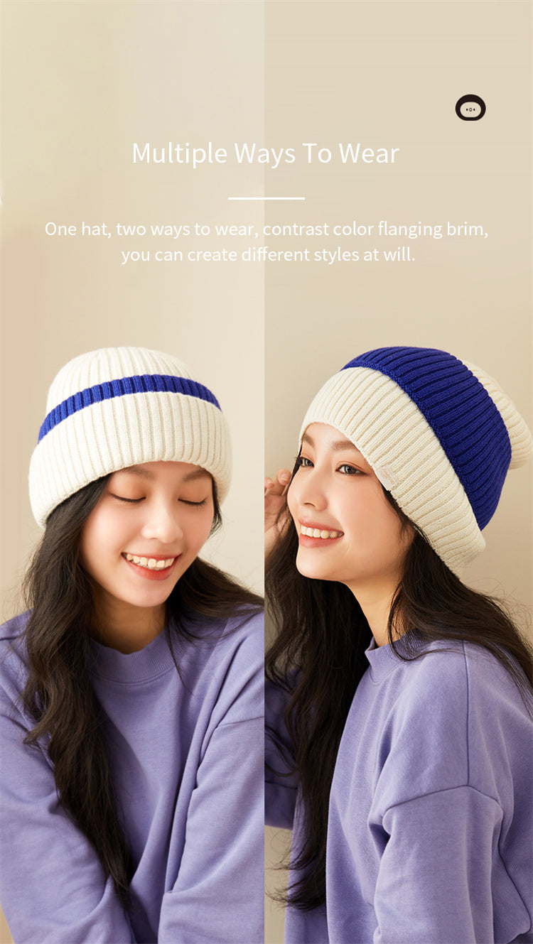 US Stock Women's Winter Contract Color Heated Knit Hat