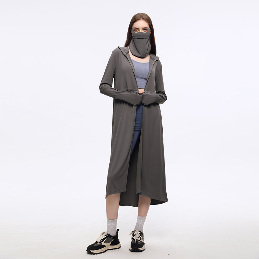 Women's Sun Protective Hoodie with Face Mask UPF50+ Extended Long Cover Up Full Zip Up Dress