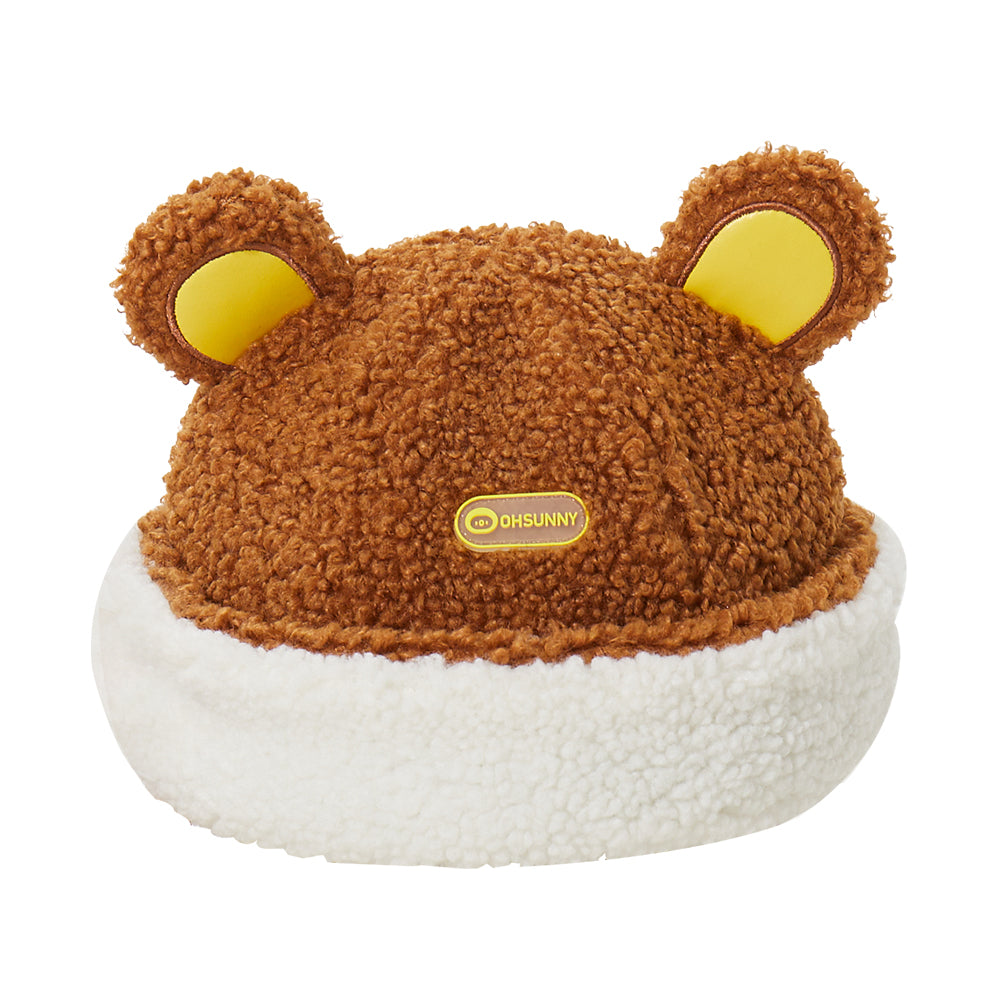 US Stock Kid's Fur Plush Hat Beanies Cuffed Skull with Adjustable Drawcord