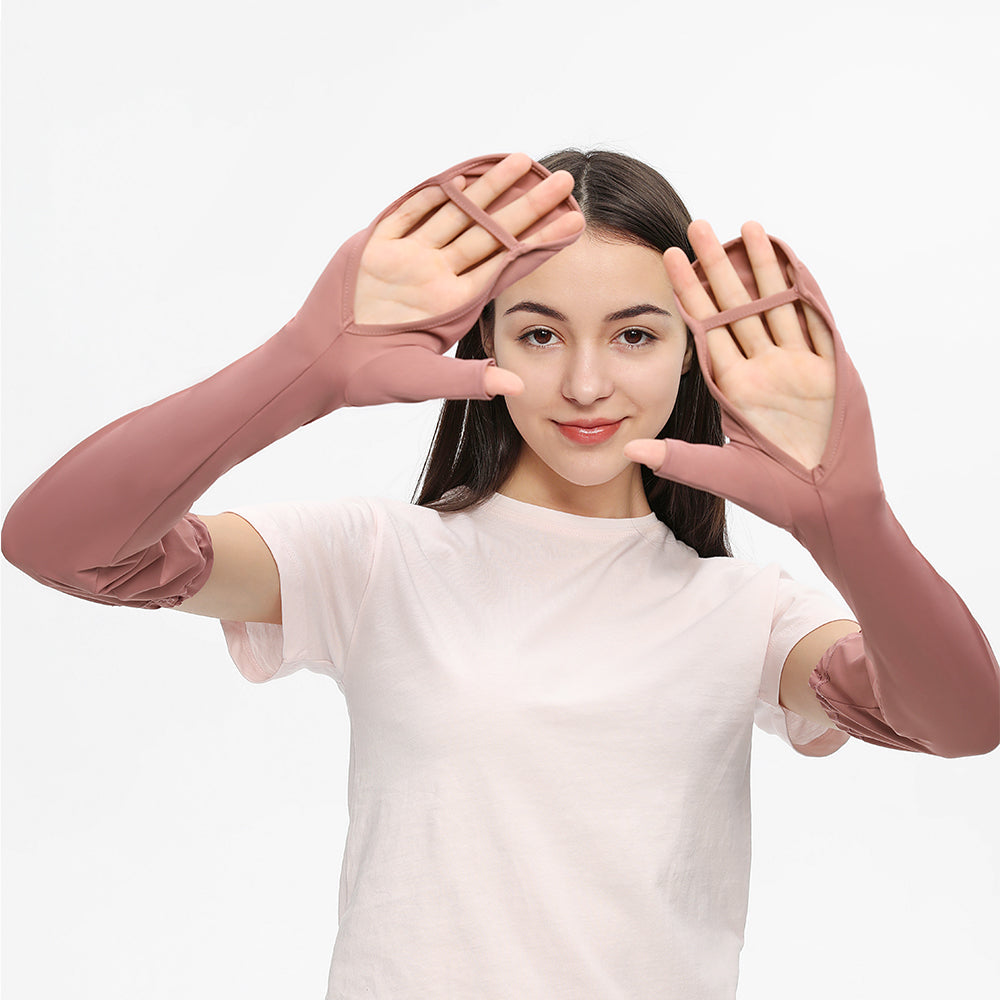 US Stock Women's Long Arm Sleeves Gloves Half-finger Mitten UPF 50+