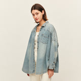 Women's Denim Shirt Western Jean Shirts Sun Protection Long Sleeve Tops UPF50+