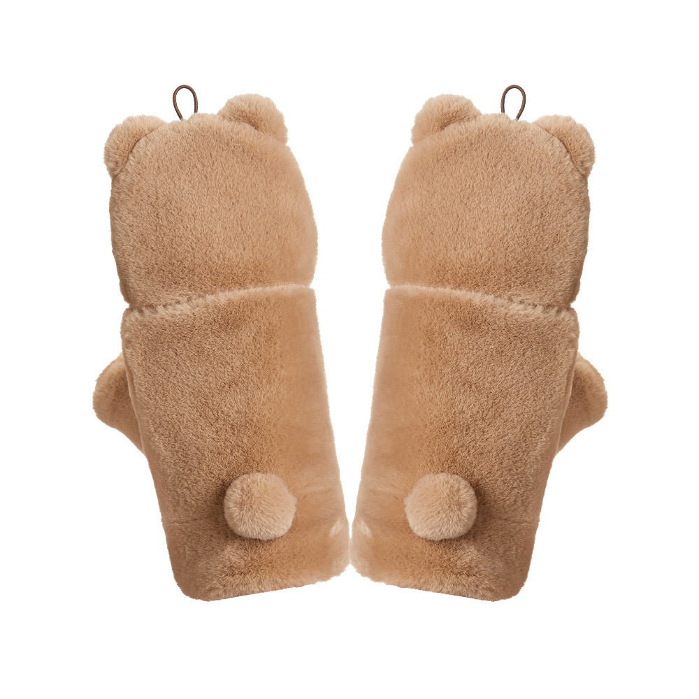 Winter Faux Fur Convertible Fingerless Gloves Warm Mittens