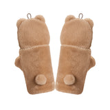Winter Faux Fur Convertible Fingerless Gloves Warm Mittens