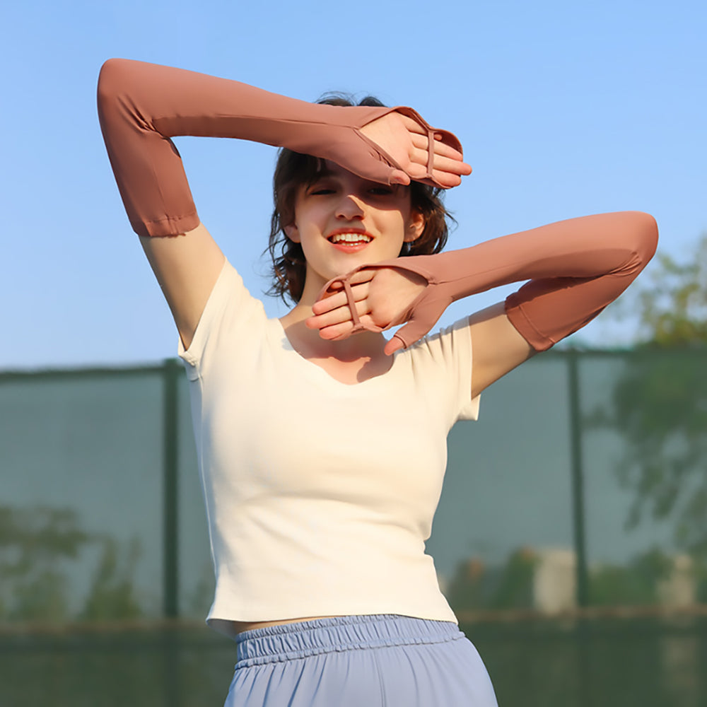 US Stock Women's Long Arm Sleeves Gloves Half-finger Mitten UPF 50+