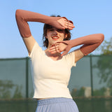 US Stock Women's Long Arm Sleeves Gloves Half-finger Mitten UPF 50+