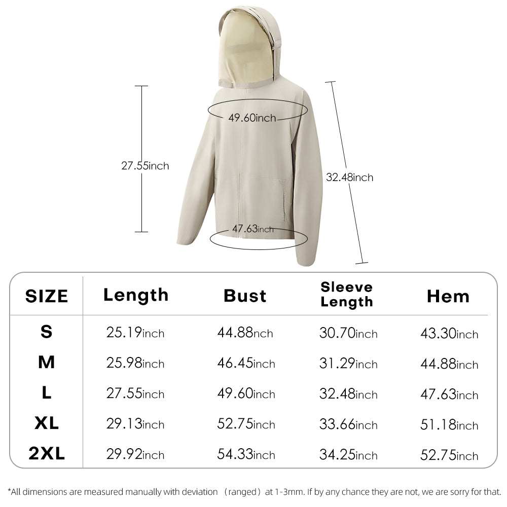 Unisex Sun Protection Hooded Jackets UPF50+ with Mosquito Mesh Face Cover