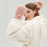 Winter Faux Fur Convertible Fingerless Gloves Warm Mittens