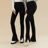 Women's High Waist Slit Hem Pants Thicken Warm Plain Leg Pants