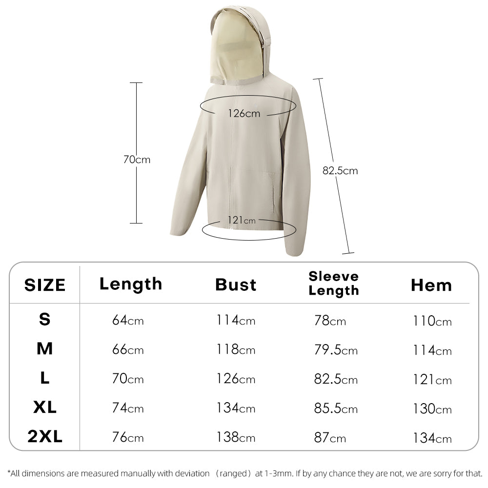 Unisex Sun Protection Hooded Jackets UPF50+ with Mosquito Mesh Face Cover