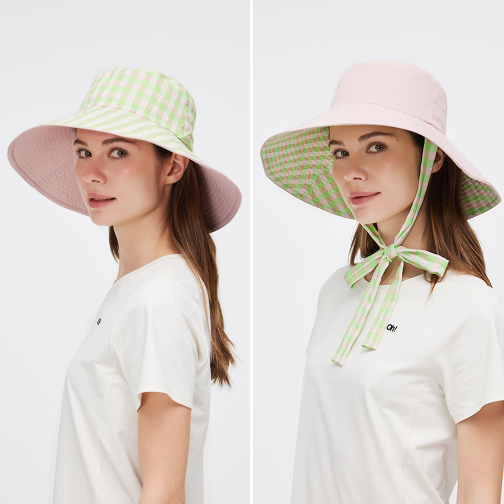 Women's Reversible Bucket Hat with Belt Wide Brim Waterproof Sun Cap UPF50+
