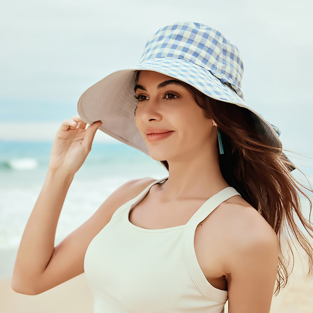 Women's Reversible Bucket Hat with Belt Wide Brim Waterproof Sun Cap UPF50+