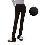 Women's High Waist Slit Hem Pants Thicken Warm Plain Leg Pants