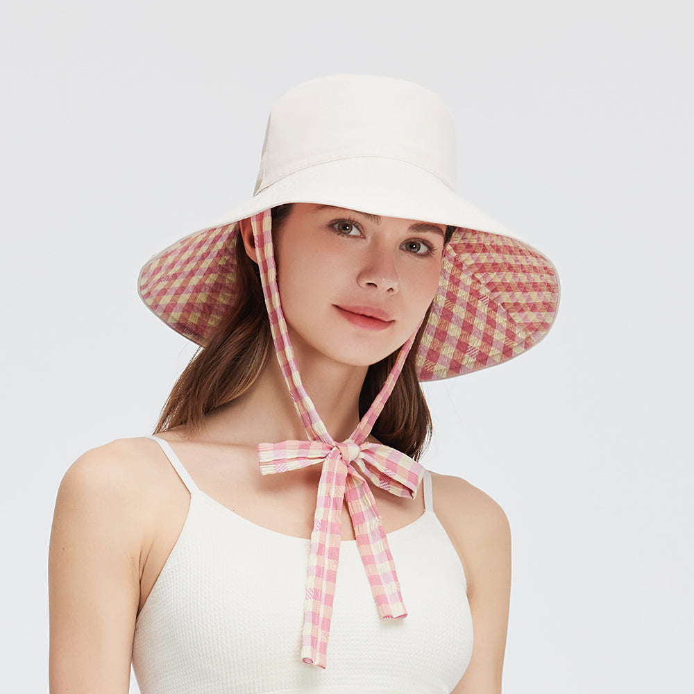 Women's Reversible Bucket Hat with Belt Wide Brim Waterproof Sun Cap UPF50+
