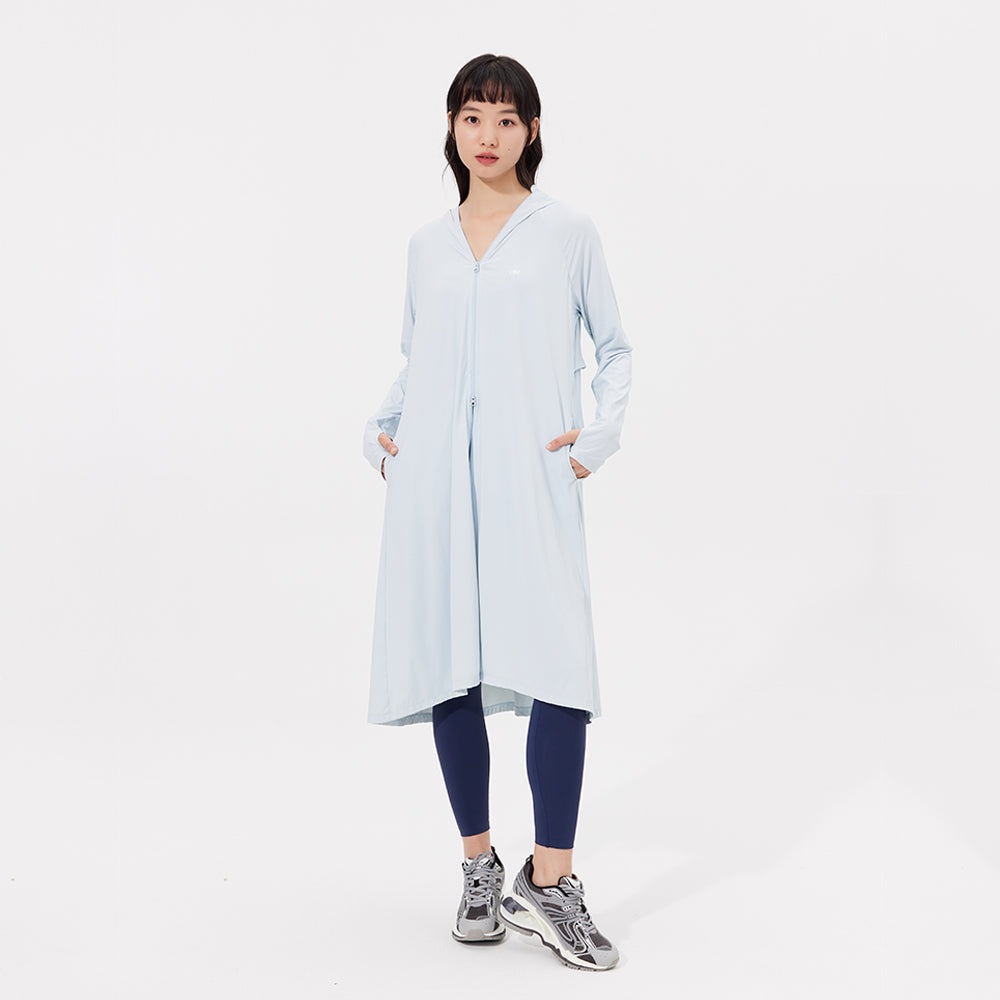 Women's Sun Protection Hoodie Long Sleeve Full Cover Cooling Mid Length Long Trench UPF 50+
