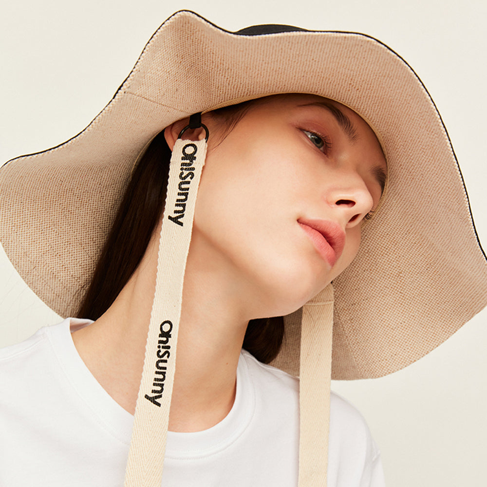 Women's Sun Hat Large Brim Bucket Hat Removable Belt