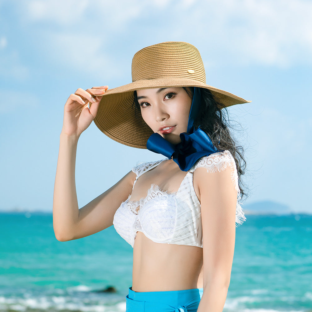 US Stock Women's Wide Brim Floppy Foldable Roll up Straw Hat UPF 50+