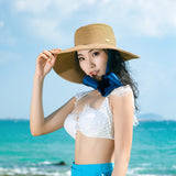 US Stock Women's Wide Brim Floppy Foldable Roll up Straw Hat UPF 50+