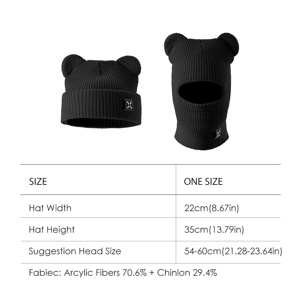 Winter Bear Ear Beanie Warm Knit Full Face Cover Balaclava Ski Hats for Men and Women