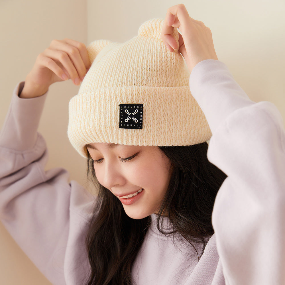 Winter Bear Ear Beanie Warm Knit Full Face Cover Balaclava Ski Hats for Men and Women