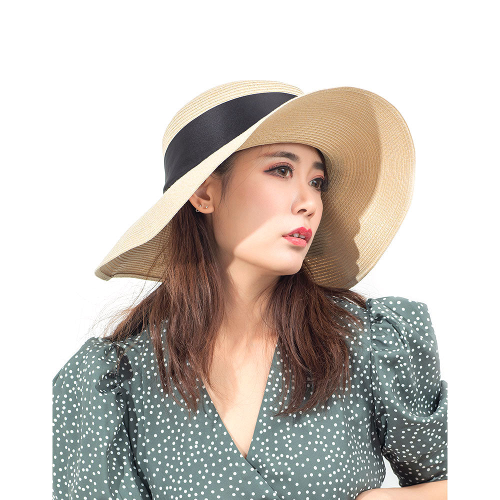 US Stock Women's Wide Brim Floppy Foldable Roll up Straw Hat UPF 50+