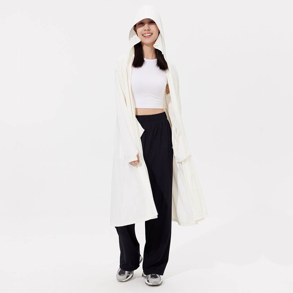 Women's Sun Protection Hoodie Long Sleeve Full Cover Cooling Mid Length Long Trench UPF 50+
