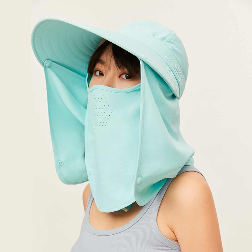 Unisex Sun Protection Fishing Hat with Face Neck Cover Flap Hiking Cap UPF 50+