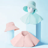 US Stock Women's Wide Brim UV Protection Shoulder Cover Bucket Hat UPF 50+