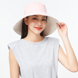 Women's Large Brim UV Protection  Reversible Double-Side-Wear Bucket Hat UPF 50+