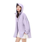 Women's Sun Protection Shirt with Removable Hat Loose Hoodie UPF50+
