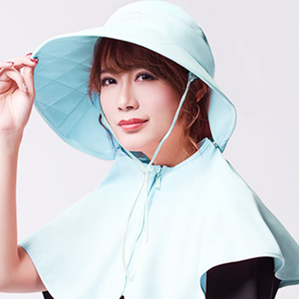 US Stock Women's Wide Brim UV Protection Shoulder Cover Bucket Hat UPF 50+