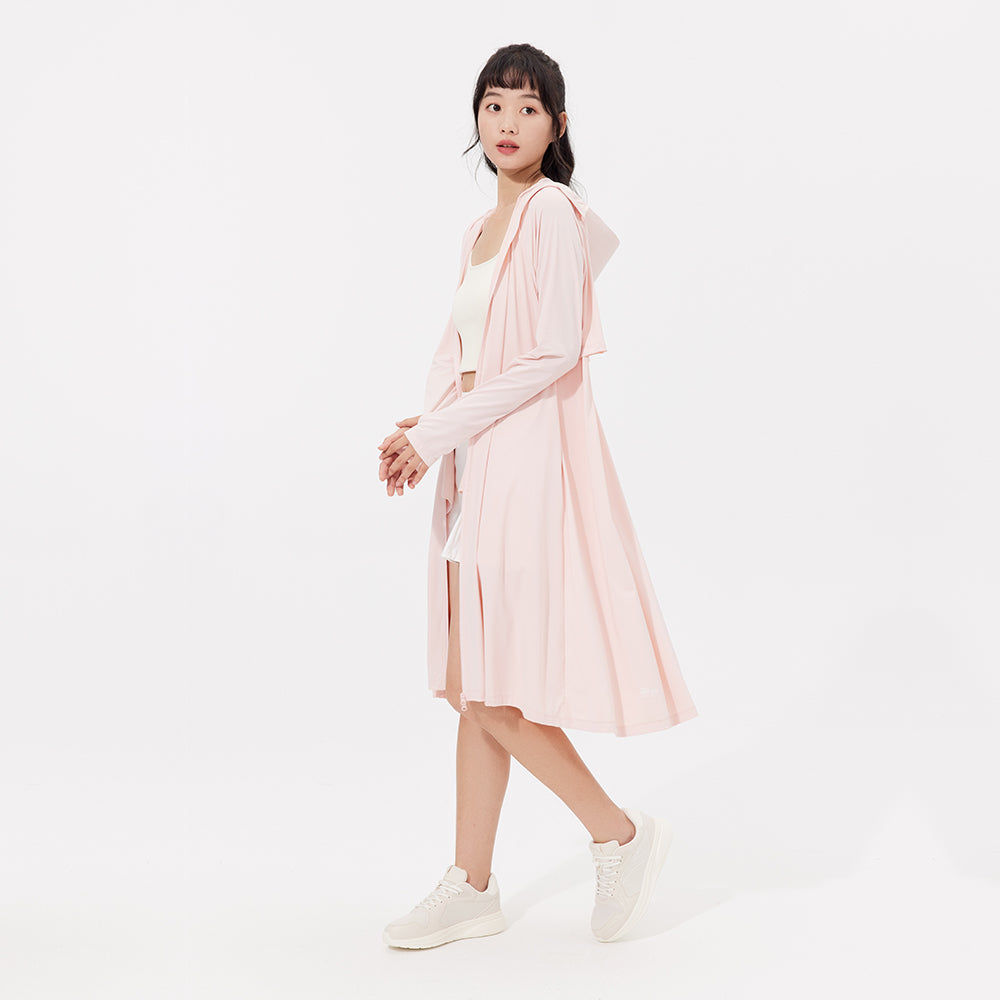 Women's Sun Protection Hoodie Long Sleeve Full Cover Cooling Mid Length Long Trench UPF 50+