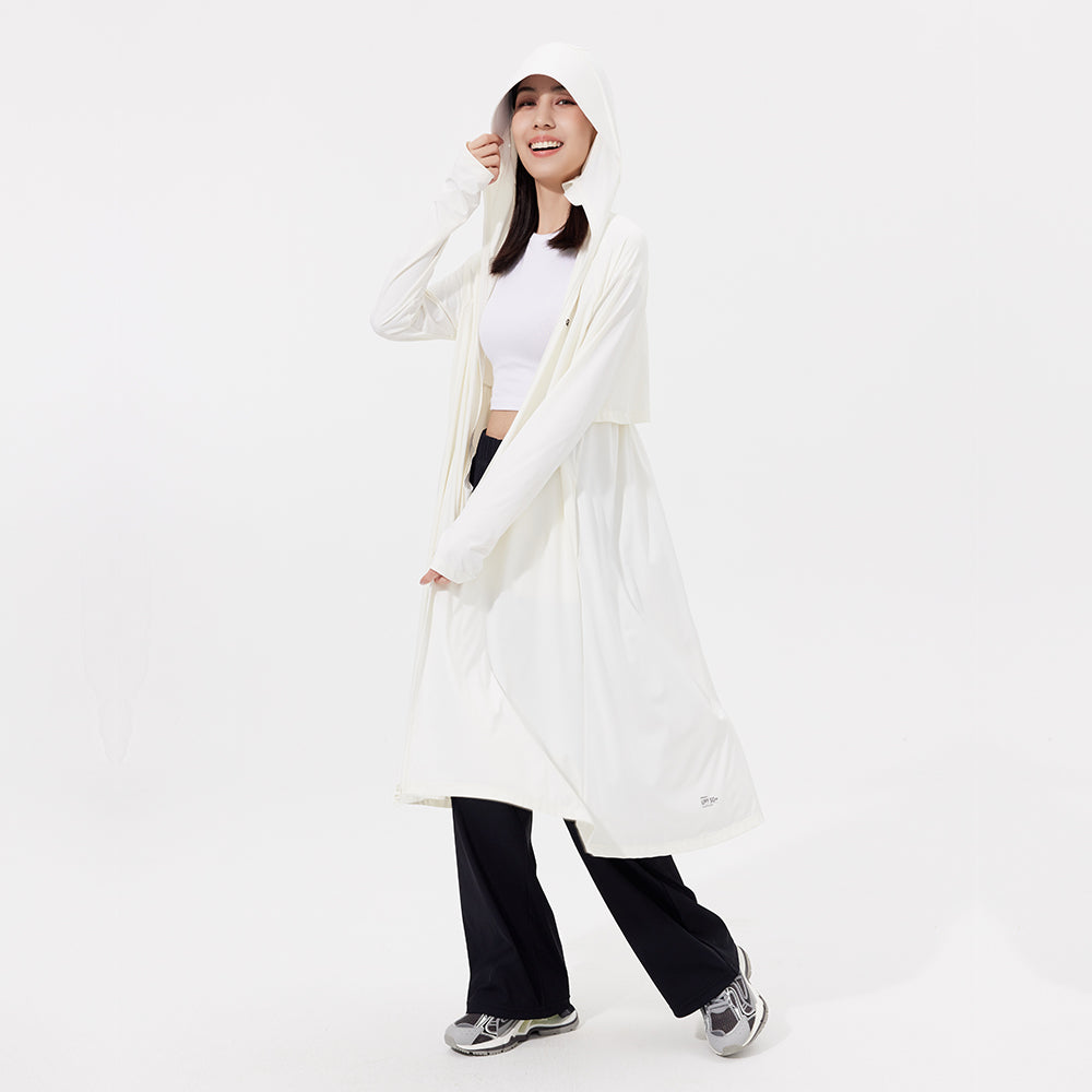 Women's Sun Protection Hoodie Long Sleeve Full Cover Cooling Mid Length Long Trench UPF 50+