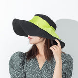 US Stock Women's Wide Brim Floppy Foldable Roll up Straw Hat UPF 50+