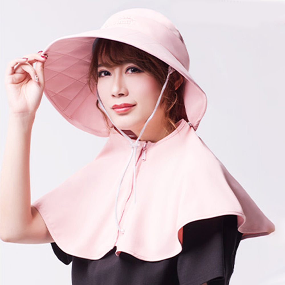US Stock Women's Wide Brim UV Protection Shoulder Cover Bucket Hat UPF 50+
