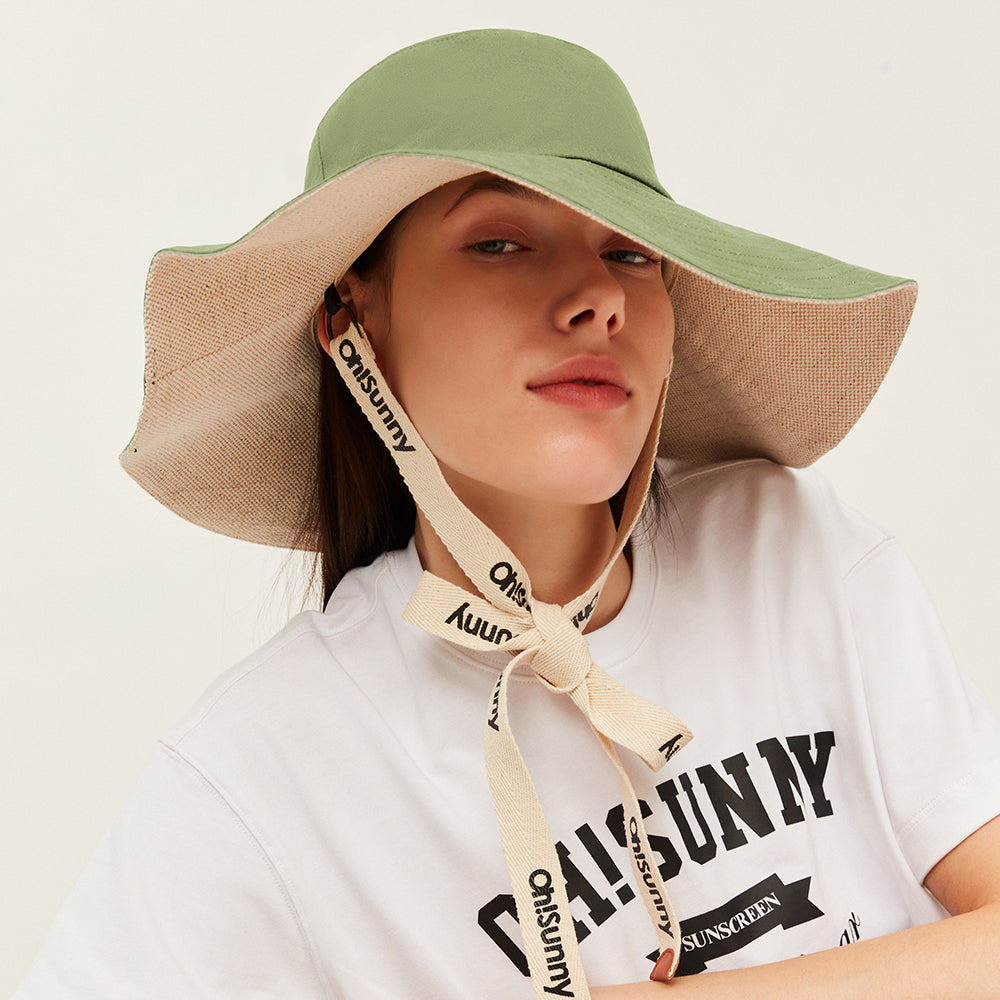Women's Sun Hat Large Brim Bucket Hat Removable Belt