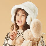 Girl in White Faux-fur Bucket Hat