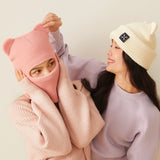 Winter Bear Ear Beanie Warm Knit Full Face Cover Balaclava Ski Hats for Men and Women