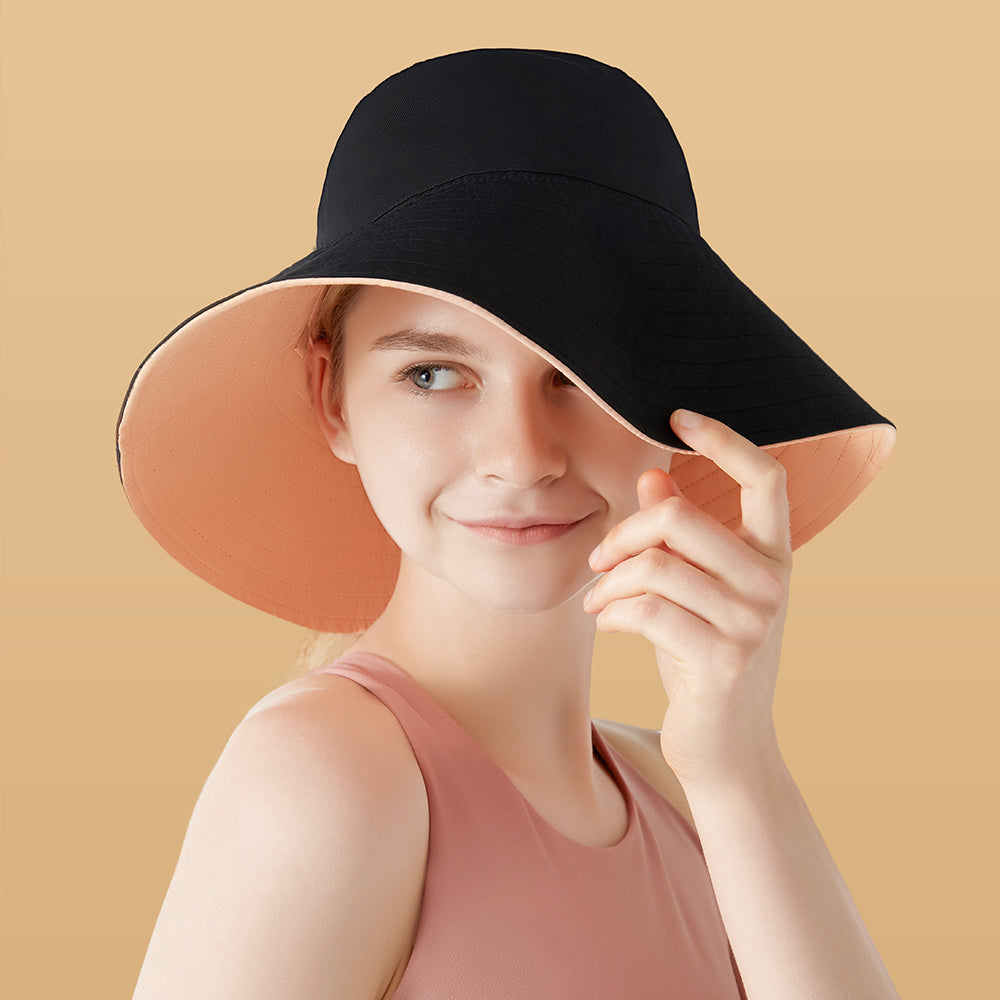 Women's Large Brim UV Protection  Reversible Double-Side-Wear Bucket Hat UPF 50+