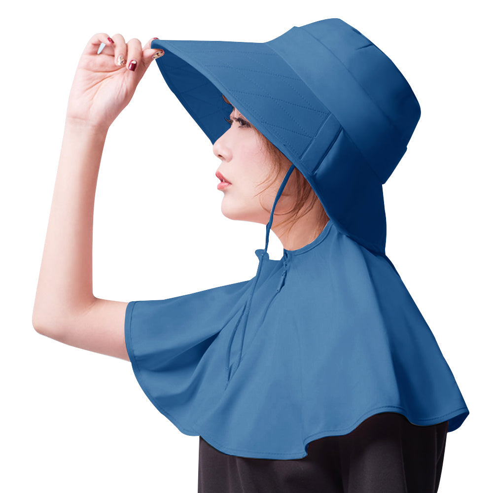 US Stock Women's Wide Brim UV Protection Shoulder Cover Bucket Hat UPF 50+