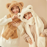 US Stock 3-in-1 Multi-Functional Cute Animal Hat with Scarf and Mitten Combo
