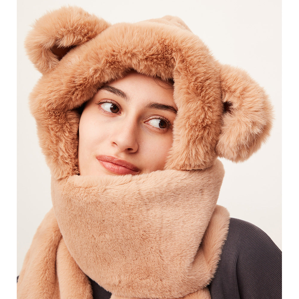 US Stock 3-in-1 Multi-Functional Cute Animal Hat with Scarf and Mitten Combo