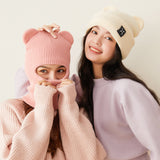 Winter Bear Ear Beanie Warm Knit Full Face Cover Balaclava Ski Hats for Men and Women