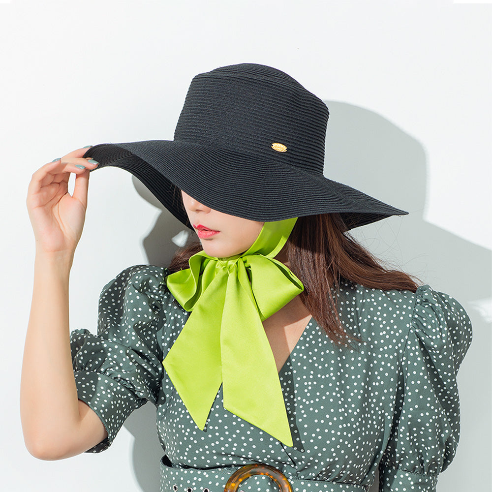 US Stock Women's Wide Brim Floppy Foldable Roll up Straw Hat UPF 50+