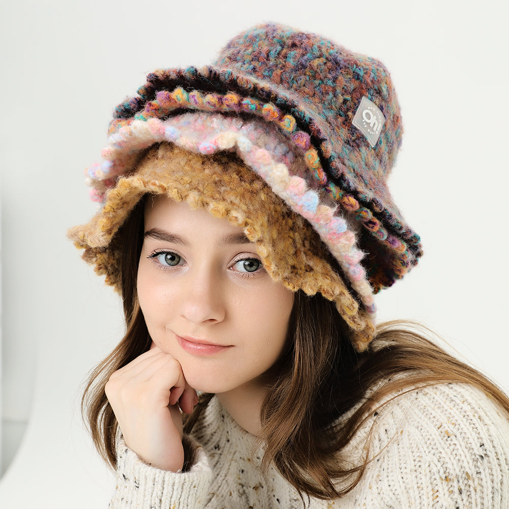Knit Bucket Hat Winter Warm Stretchy Knitted Fisherman Cap