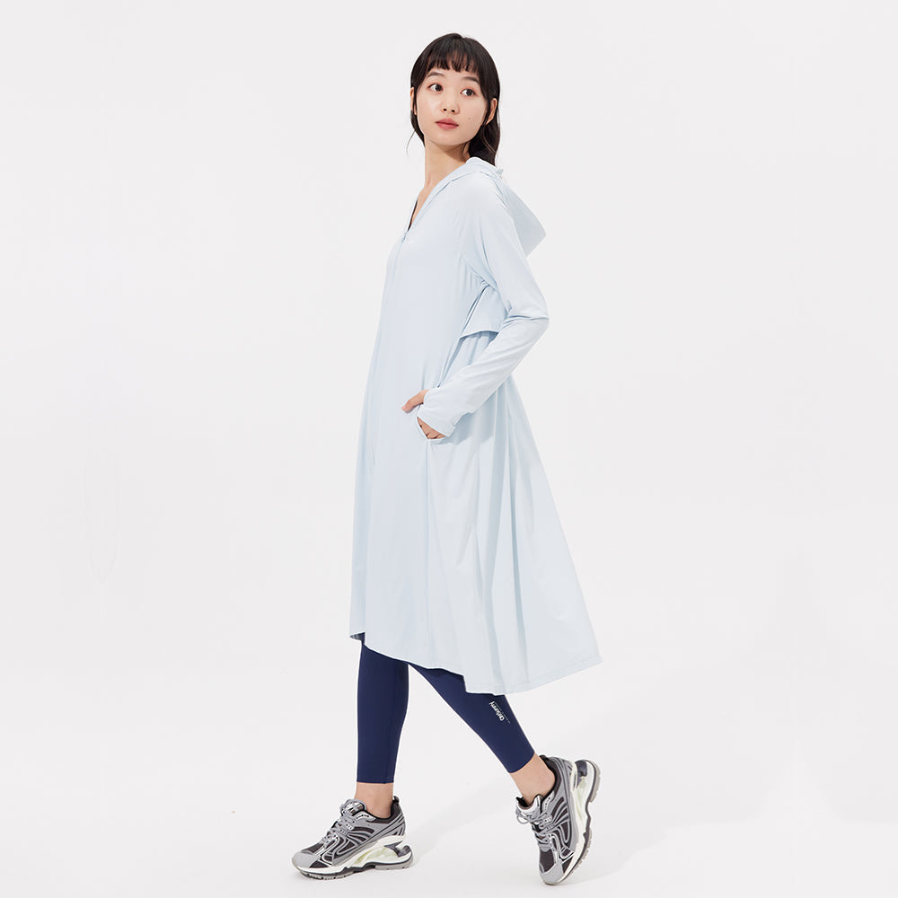 Women's Sun Protection Hoodie Long Sleeve Full Cover Cooling Mid Length Long Trench UPF 50+